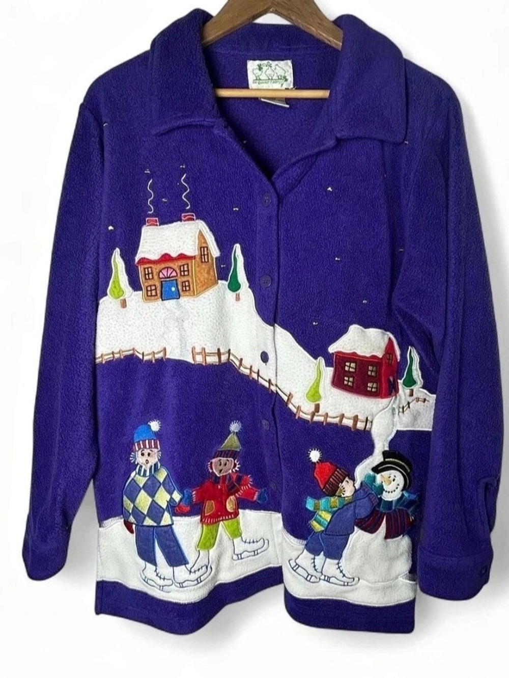 Vintage Quacker Factory Winter Wonderland Fleece Purple Jacket Size Medium Grand